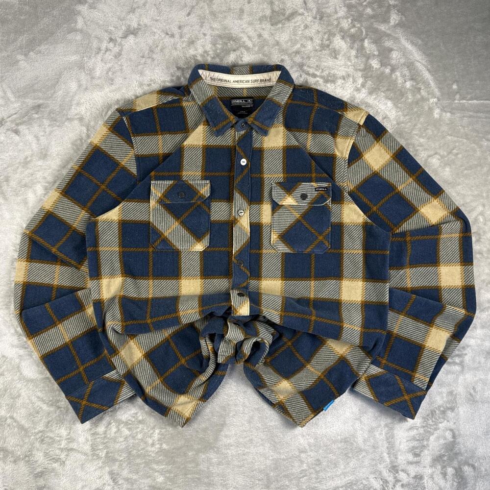 O’Neill Plaid Button Up Flannel Shirt Blue Tan Men’s Large